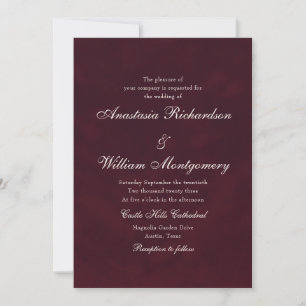 Invitation Mariage Classique Bourguignon Profond Écriture Tra