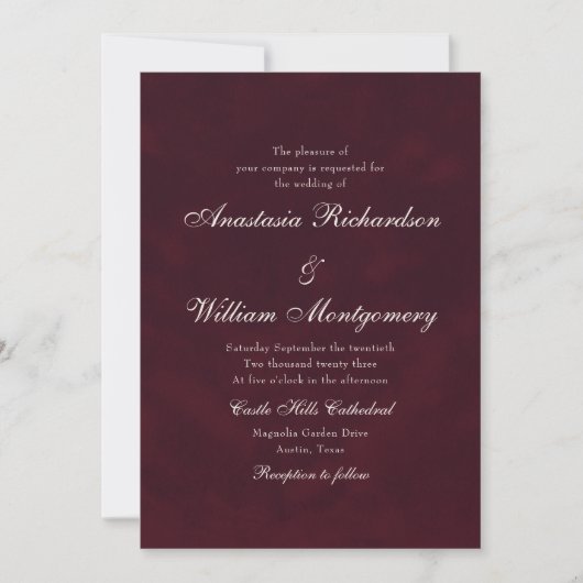 Invitation Mariage Classique Bourguignon Profond Écriture Tra (Devant)