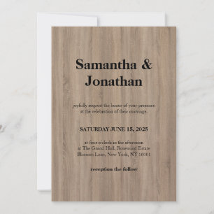 Invitation Mariage Classique Brun de Base Bois Doux Grain