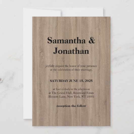 Invitation Mariage Classique Brun de Base Grain de Bois Doux (Devant)