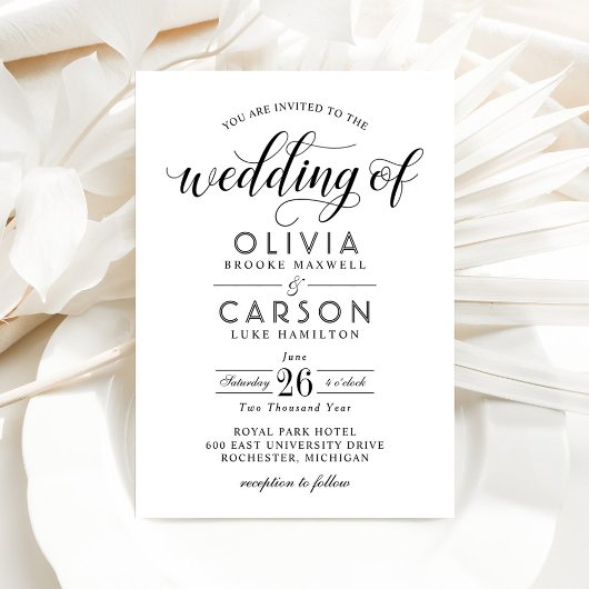 Invitation Mariage Classique Calligraphié Noir et Blanc