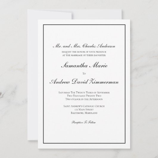 Invitation Mariage classique classique classique élégant (Devant)