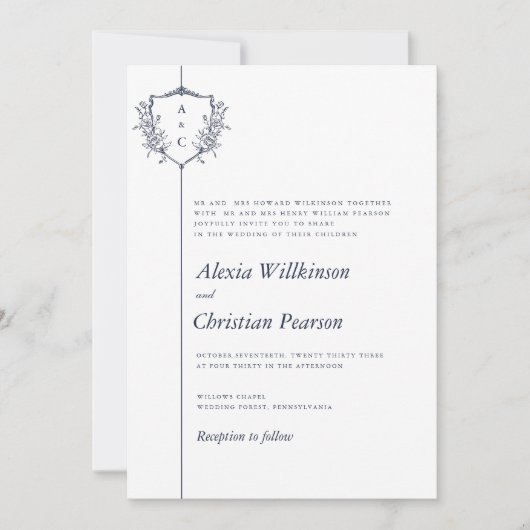 Invitation mariage classique classique de la marine (Devant)