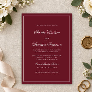 Invitation Mariage Classique Complet Bourgogne et Blanc avec