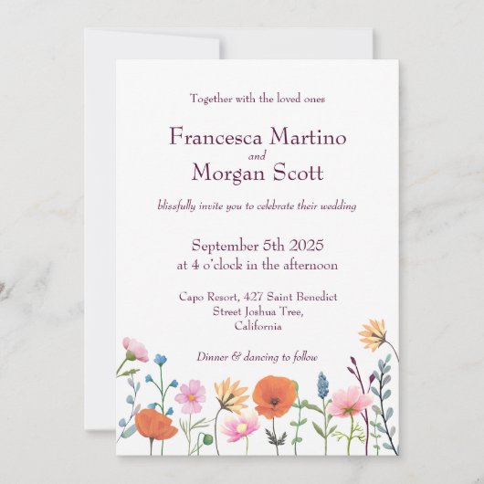 Invitation Mariage classique couleur fleurie (Devant)