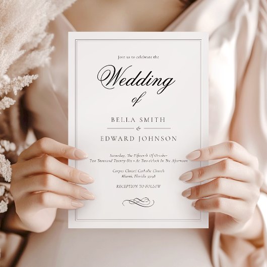 Invitation Mariage classique de calligraphie noir blanc