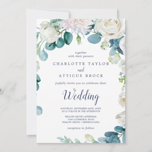 Invitation Mariage classique de fleurs blanches (Devant)