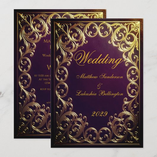 Invitation Mariage Classique de Mariage Or Bourru (Devant / Derrière)