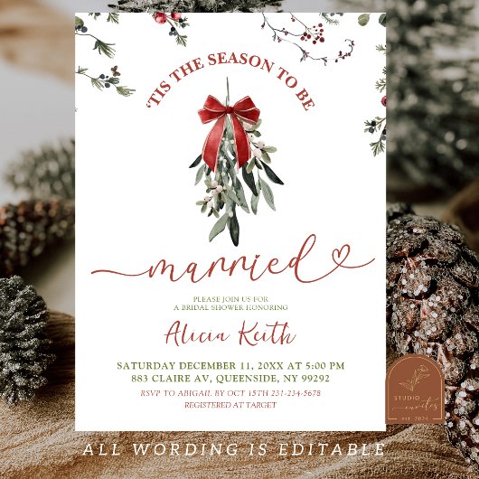 Invitation Mariage classique de Noël sous le gui