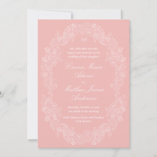 Invitation Mariage classique de style victorien rose vif (Devant)
