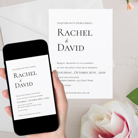 Invitation Mariage classique de typographie noir blanc élégan
