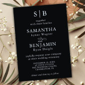 Invitation Mariage classique des initiales de monogramme noir