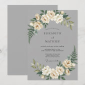 Invitation Mariage Classique Distingué Gris (Devant / Derrière)