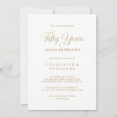 Invitation Mariage classique du 50e anniversaire blanc et or (Devant)