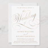 Invitation Mariage Classique Écriture Blanche & Or Faux (Devant)