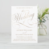 Invitation Mariage Classique Écriture Blanche & Or Faux (Debout devant)