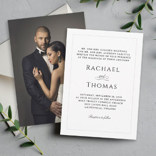 Invitation Mariage classique élégant blanc avec photo