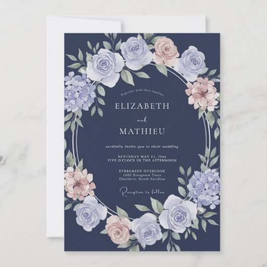 Invitation Mariage Classique Élégant Bleu Marine (Devant)
