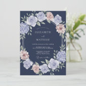 Invitation Mariage Classique Élégant Bleu Marine (Debout devant)