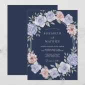 Invitation Mariage Classique Élégant Bleu Marine (Devant / Derrière)