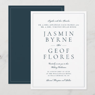 Invitation Mariage Classique Élégant Bleu Nuit et Blanc
