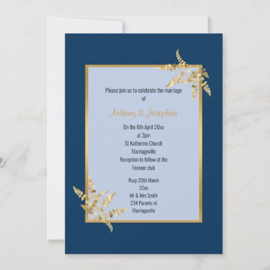 Invitation Mariage CLASSIQUE ELEGANT Gold Bleu Deux Tons (Devant)