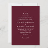 Invitation Mariage Classique Élégant Monogramme Bourgogne (Devant)