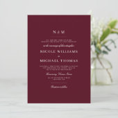 Invitation Mariage Classique Élégant Monogramme Bourgogne (Debout devant)