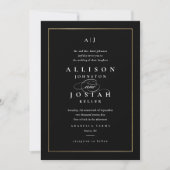 Invitation Mariage Classique Élégant Noir et Or (Devant)
