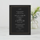 Invitation Mariage Classique Élégant Noir et Or (Debout devant)