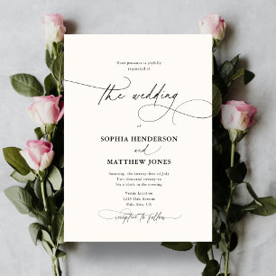 Invitation Mariage Classique Élégant Script Ivoire Tout En Un
