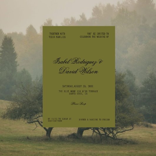 Invitation Mariage Classique Élégant Vert Olive