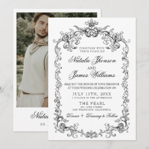 Invitation Mariage Classique Élégant Vintage Noir Et Blanc