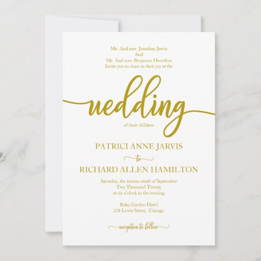Invitation Mariage Classique Élégante Calligraphie Dorée (Devant)