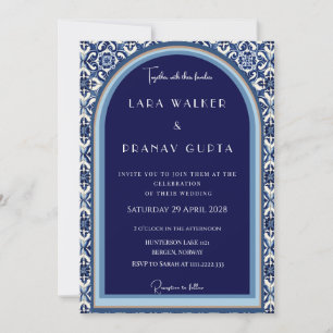 Invitation Mariage classique en carrelage espagnol bleu