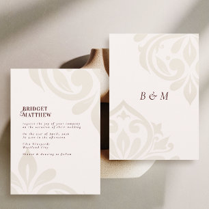 Invitation Mariage Classique en Damas de Crème de Bourgogne M