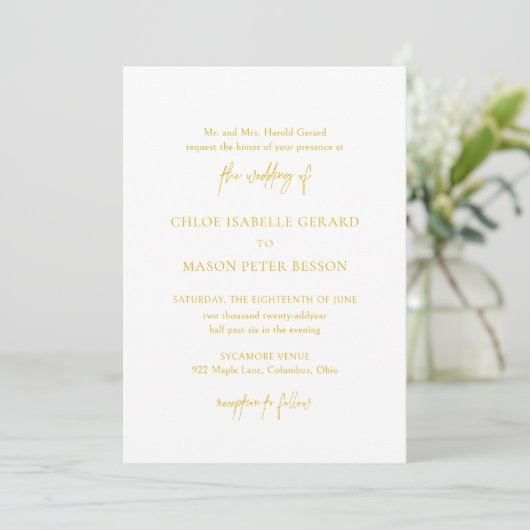 Invitation Mariage classique et élégant jaune (Debout devant)