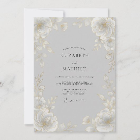 Invitation Mariage Classique Éthéré Gris Colombe (Devant)