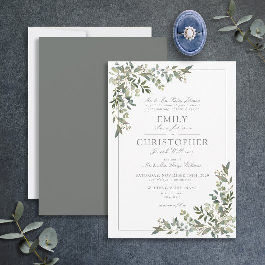 Invitation Mariage classique Eucalyptus Botanique Sage Vert