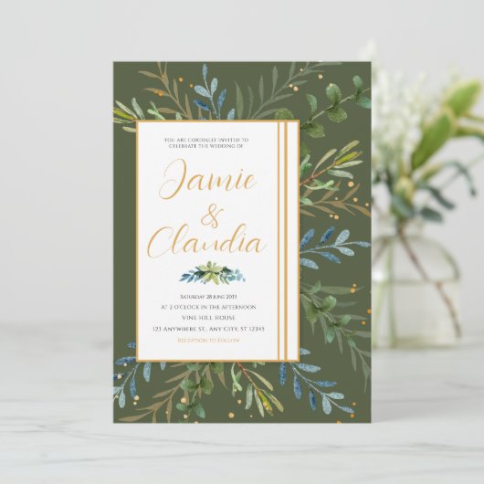 Invitation Mariage classique Eucalyptus de verdure (Debout devant)