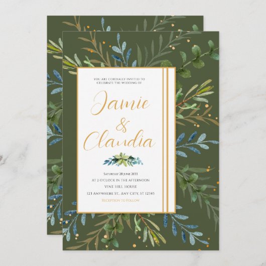 Invitation Mariage classique Eucalyptus de verdure (Devant / Derrière)