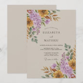 Invitation Mariage Classique Feuille d'Ocre Améthyste (Devant / Derrière)