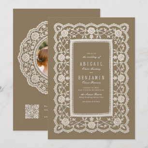 Invitation Mariage Classique Fleurie Vintage Dentelle Neutre