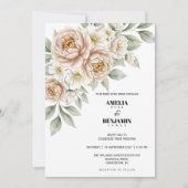 Invitation Mariage Classique Fleurs de Beige Doux et Verdure (Devant)
