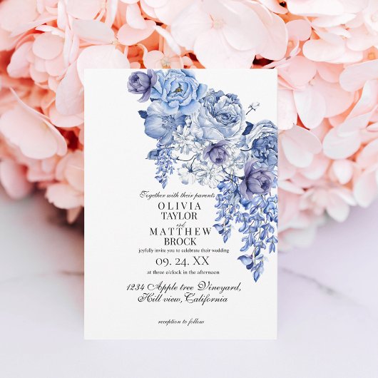 Invitation Mariage classique floral élégant de la Marine