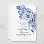 Invitation Mariage classique floral élégant de la Marine (Devant)