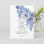 Invitation Mariage classique floral élégant de la Marine (Debout devant)