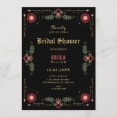 Invitation Mariage classique floral noir (Devant)