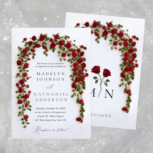 Invitation Mariage Classique Formel avec Arches de Roses Roug