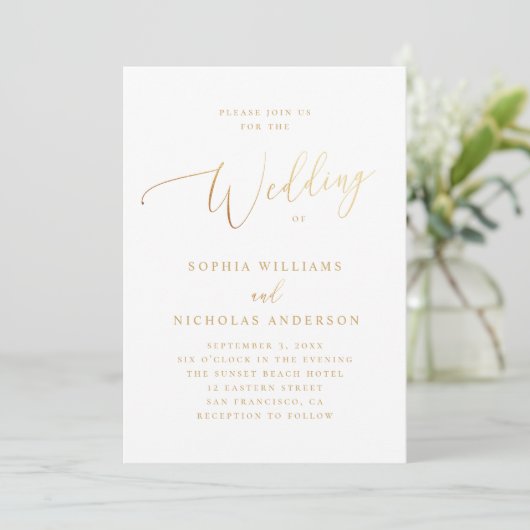 Invitation Mariage classique formel | Élégant script or (Debout devant)